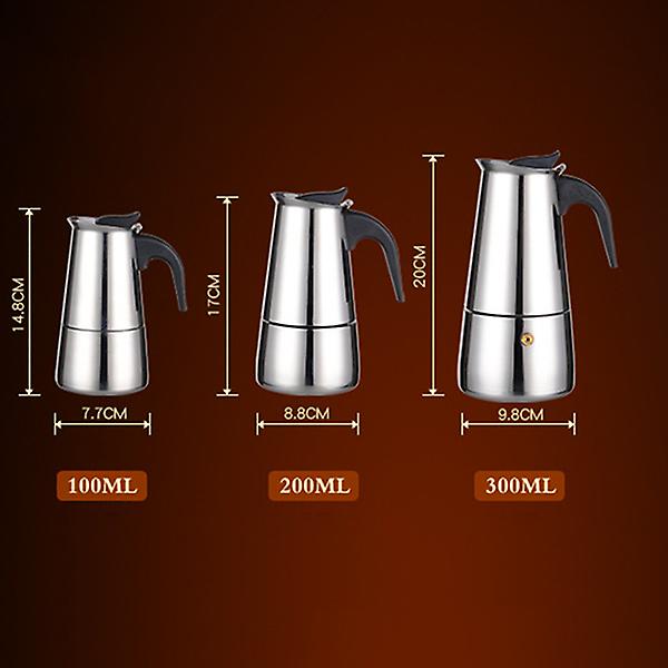 Espressokande 2/4/6 Kopper Rustfrit Stål Moka Kande Espressokande 100/300/200ml 300ML