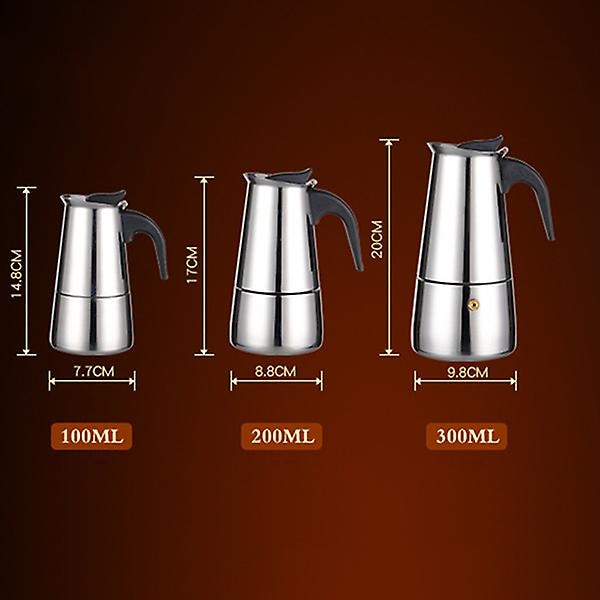 Espressokeitin 2/4/6 kupille Ruostumattomasta teräksestä valmistettu mokkapannu espressokeitin 100/300/200ml 100ML