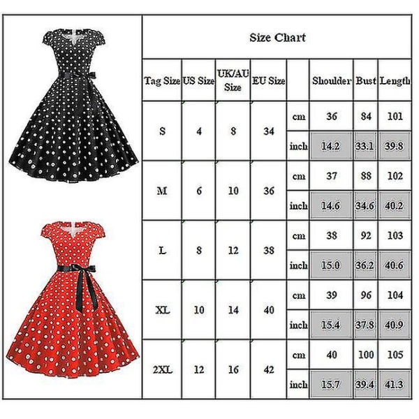 Kvinnor Polka Dot Retro 1950s 60s Rockabilly Aftonklänning Swing Fest Midiklänning Red S