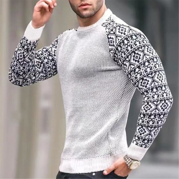 Herre Colorblock Crew Neck Raglan Langærmet Sweatshirt Jumper Vinter Strik Casual Pullover Toppe White 2XL