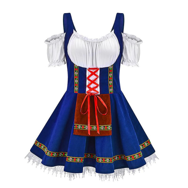 Traditionella par Oktoberfest Costume Parade Tavern Bartender Servitris Outfit Cosplay Carnival Halloween Fancy Party Dress navy blue L