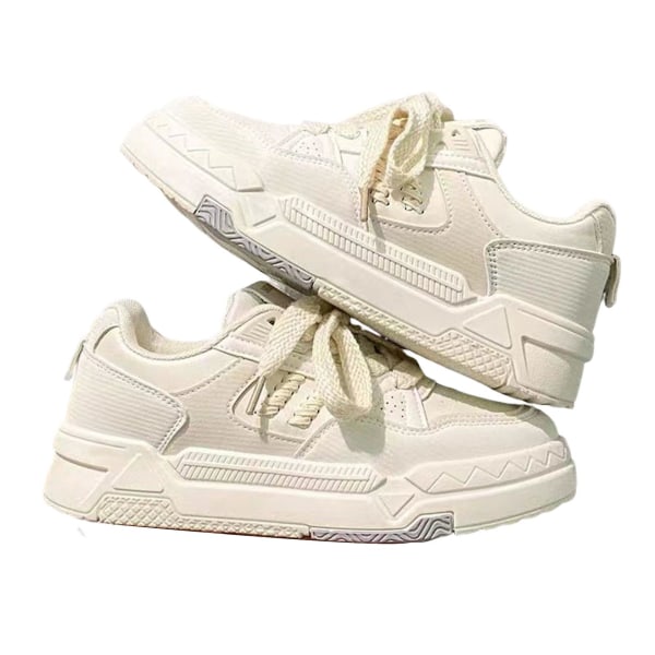 Vita dam platta sneakers klassisk stil rund tå slip on skor för promenader shopping dejting Beige 39