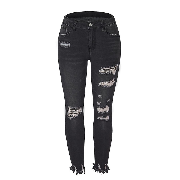 Kvinnor Slitna Boyfriend Denim Jeans Ripped Frayed Byxor Slim Byxor Black XL