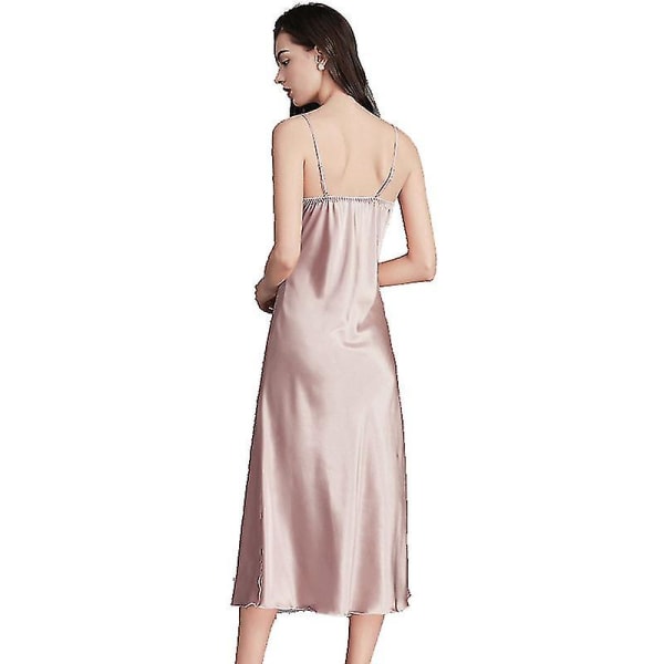 Dame Sateng Nattkjoler Lang Chemise Sexy Ermeløs Sidesplitt Nattkjole Spaghettistropp Nattøy Pink 1 M