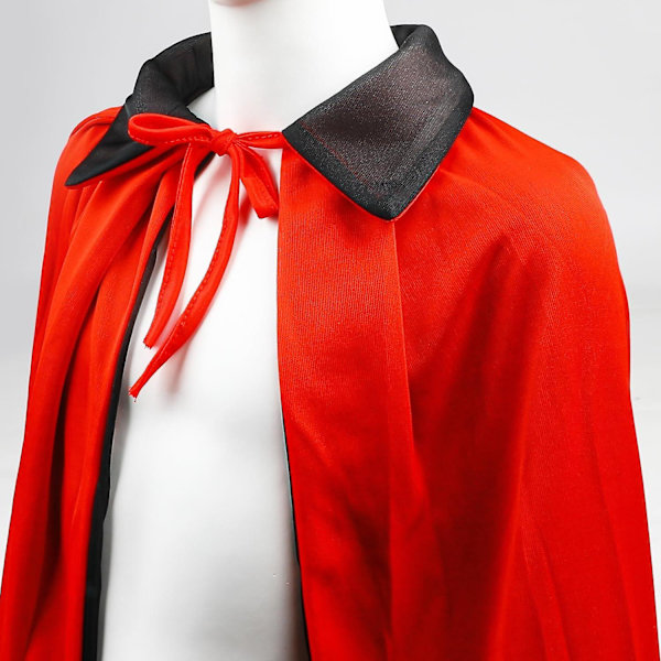 Halloween Vampyrkappe - Lang Halloween Vampyrkappe Vendbar Sort Og Rød Kappe Med Hætte Fancy Dress Kostume Til Halloween 140cm