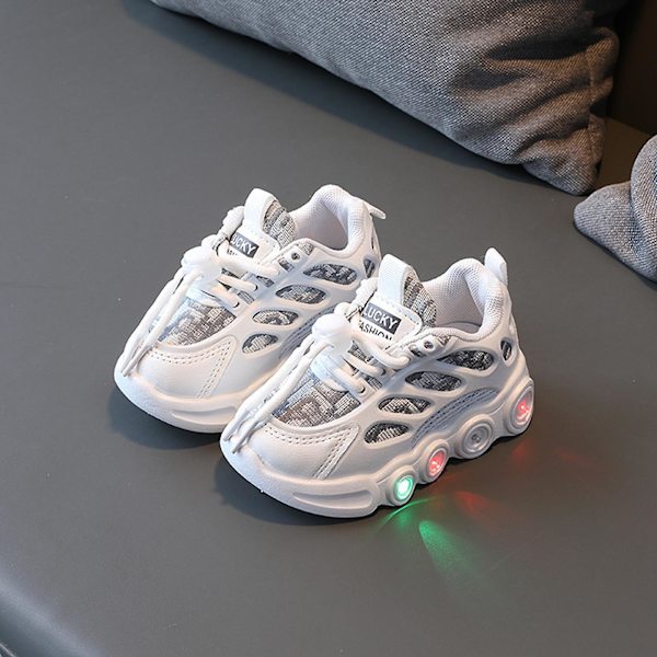 Sko til småbørn, piger og drenge, slip-on PU læder, skinnende sneakers med spænde til børns daglige fodtøj White 22
