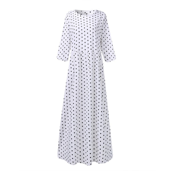 Klänningar för kvinnor O-hals Polka Dots Tre kvarts ärm Bohémisk klänning White M