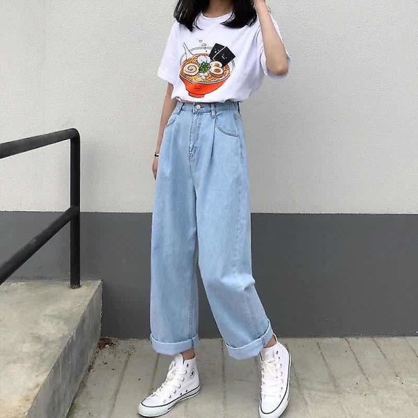 Vintageinspirerade Höga Midja Vida Ben Denim Jeans Baggy Stil Dam Chic Casual XXL