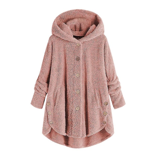 Mile Dame Oversized Sherpa Jakke Med Lommer Plaid Fleece Hættetrøje Vinter Overbeklædning Pink L