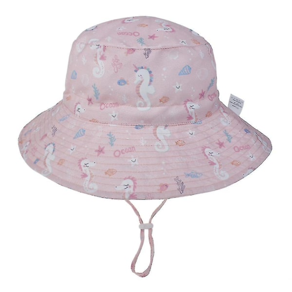 Baby Solhatt Sommar Strand Upf 50+ Solskydd Baby Boy Hattar Småbarn PINK HIPPOCAMPUS S