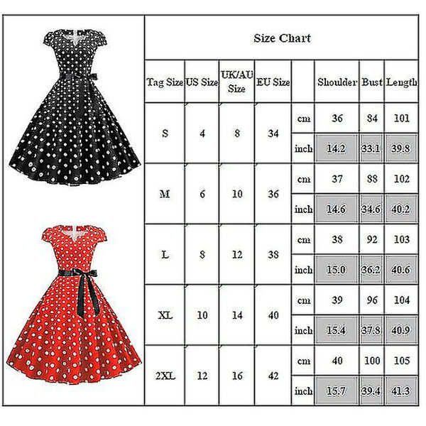 Kvinnor Polka Dot Retro 1950s 60s Rockabilly Aftonklänning Swing Fest Midiklänning Red 2XL
