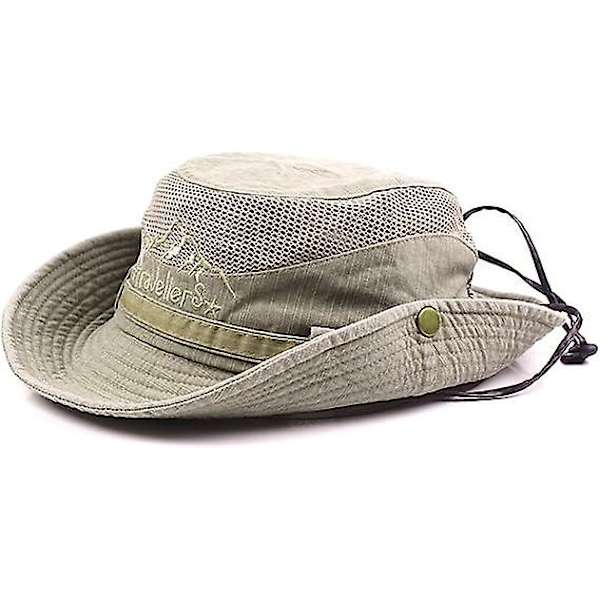 Foldbar fiskekasket med åndbart mesh og justerbar hagestrop Khaki
