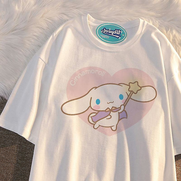 Fashion Kawaii Sanrios Kortärmad Söt Mjuk Cinnamoroll Tecknad Anime Vilt Tryck Kortärmad Plyschleksaker För Flickor Gåvor XL 17