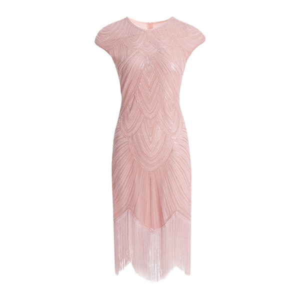 Vintage Flapper Klänningar från 1920-talet för kvinnor Kristallpärlfransade Great Gatsby-klänning Pink Pink 2XL
