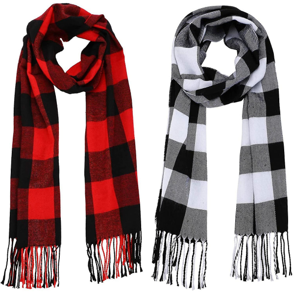 2 Stykker Varm Tartan Rutete Dame Vinter Skjerf Og Sjal Unisex