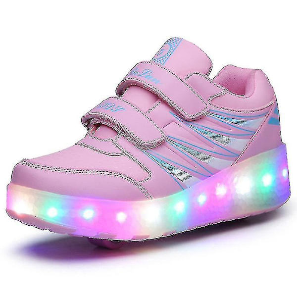 Led Light Up Roller Shoes Dubbelhjul USB Laddningsbara Skridskor Svart/Rosa Pink 38