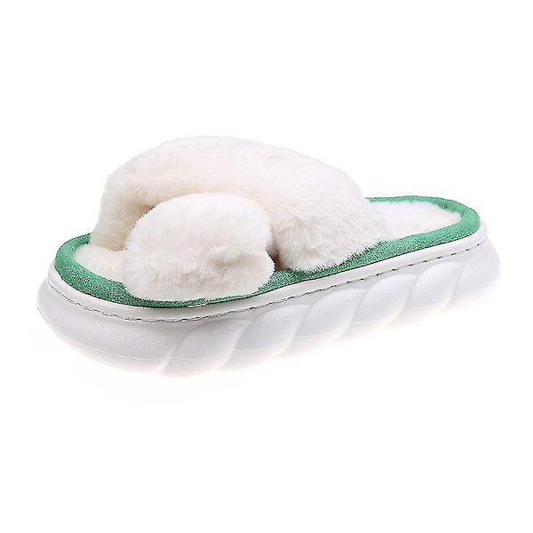 Casual Platform Hjemmesko til Kvinder Hyggelige Vinter Varme Fuzzy Slippers med Dobbelt Rem Criss Cross Green EU 39-40
