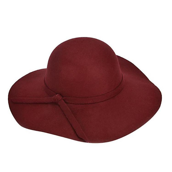 Retro Höst Vinter Bowler Hattar För Kvinnor Flickor Mjuk Vintage Ull Filt Fedoras Hatt Solid Dam Floppy Cloche Bred Brätte Dome Cap wine red