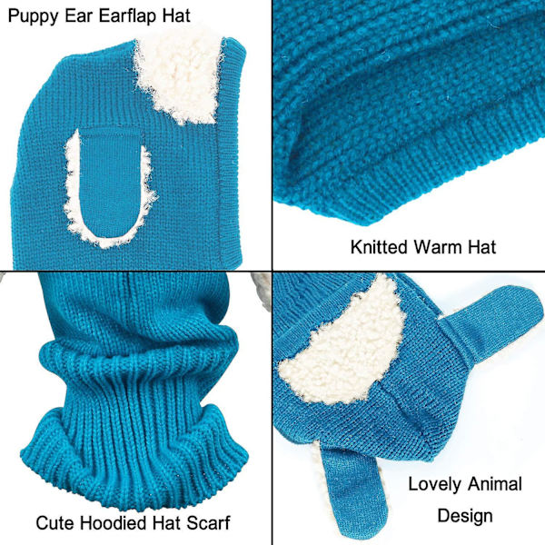 Baby Strikket Lue Varm Vinterhette Med Øreklaffer Skjerf For Gutter Jenter Sky Blue