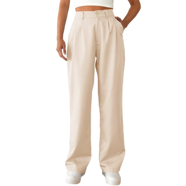 Dame Bukser med Vide Ben Høy Elastisk Midje Bak Business Arbeidsbukser Lange Rette Dressbukser apricot XXL