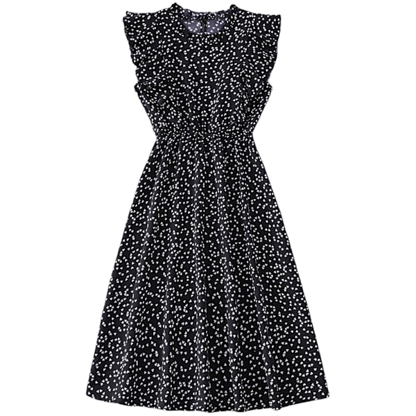Dame Polkaprikket Kjole Plus Size Print Lang Kjole Til Strandbrug Black And White Heart XL