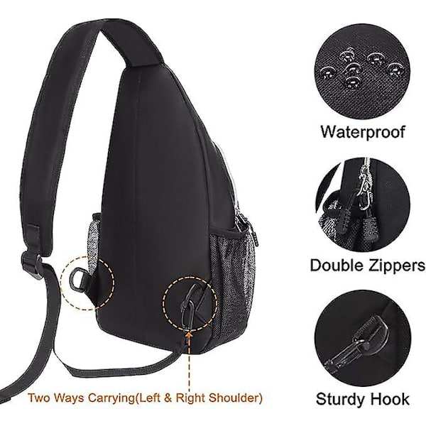 Sling Ryggsäck, Multifunktionell Crossbody Axelväska Resa Vandring Daglig Ryggsäck black