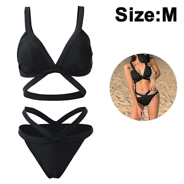 Gojoy Dame Todelt Højhalset Bikini Sæt Udskåret Badedragt Kryds B Badedragt Med Bm M