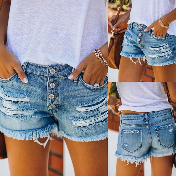 Bestselger Dame Sommer Shorts Frynsete Casual Revet Kort Kant Jeans Mote Denim Bukser Sexy Ermetopper For Kvinner Blue 6 M