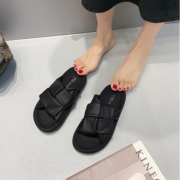 Dame Åben Tå Sandaler Hjemmesko Kvinde Skridsikre Sandaler Egnet Til Camping Indendørs Gåture Black 40