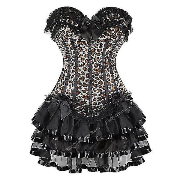 Naisten seksikkäät korsetit Overbust-korsetti ja hame setti Tutu Corselet S-6xl Leopard 4XL