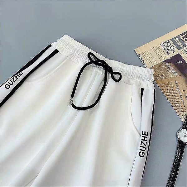 Sportbyxor med dragsko, lös passform, elastiska benslut, koreanska baggybyxor White 4XL