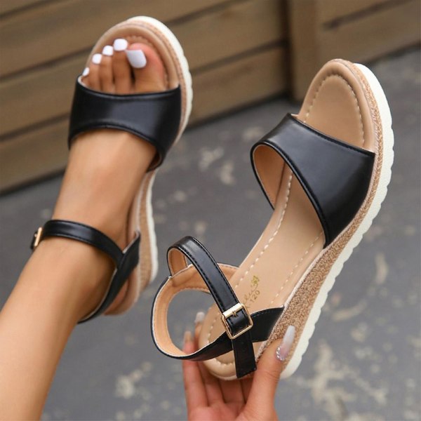 Sommer Kile Sandaler til Kvinder Tyk Sål Skridsikre Afslappede Sandaler til Bryllup Hjemkomst Strand Black 36