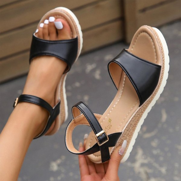 Summer Wedge Sandals For Women Tjock sula Halkfri Casual Sandaler För Wedding Homecoming Beach Black 39