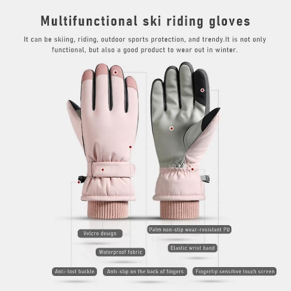 Skidhandskar, Vattentäta Vinter Snowboard Snow Thinsulate Varma Pekskärm Vinterhandskar Damhandskar med Handledsremmar Pink