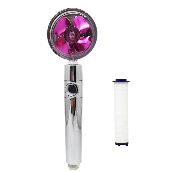 Turboladdad handhållen duschhuvud, propellerdrivna duschhuvuden, högtryckssparande vatten, med pausfunktion, 360 graders roterande Purple