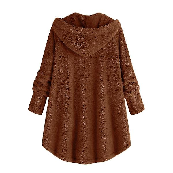 Mile Naisten Oversized Sherpa Takki Taskuilla Ruudullinen Fleece Huppari Talvitakki Brown S