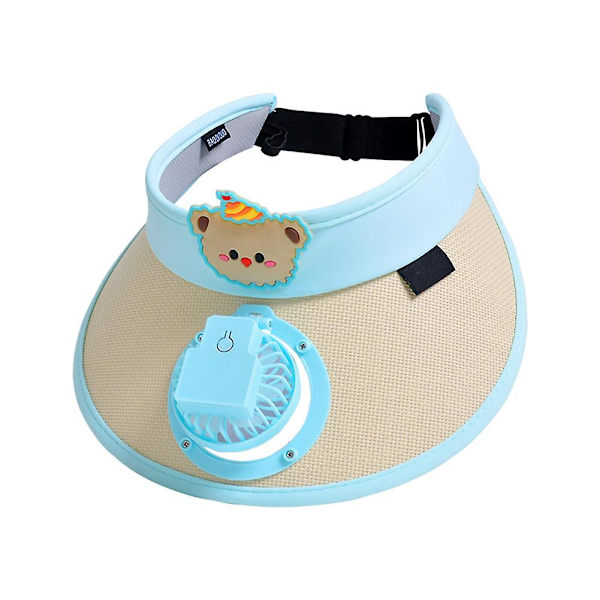 Solhatt med åpen topp og liten vifte for barn, fukttransporterende solhatt for piknik og camping Blue With Fan