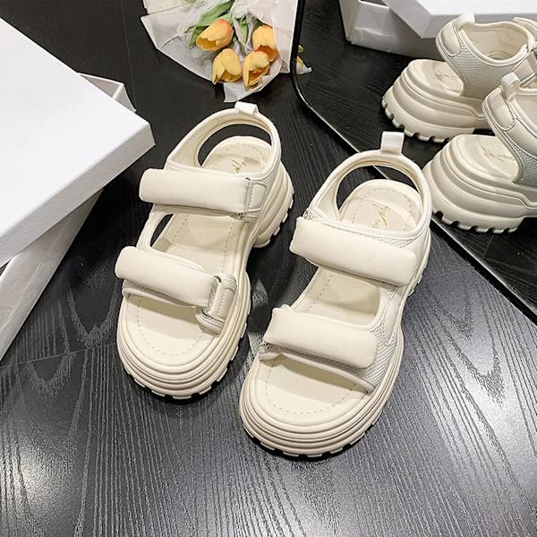 Naisten Platform-korkosandaalit, rennot pehmeät avokärkiset sandaalit, lahja jouluksi, syntymäpäiväksi, uudeksi vuodeksi Creamy-white 35