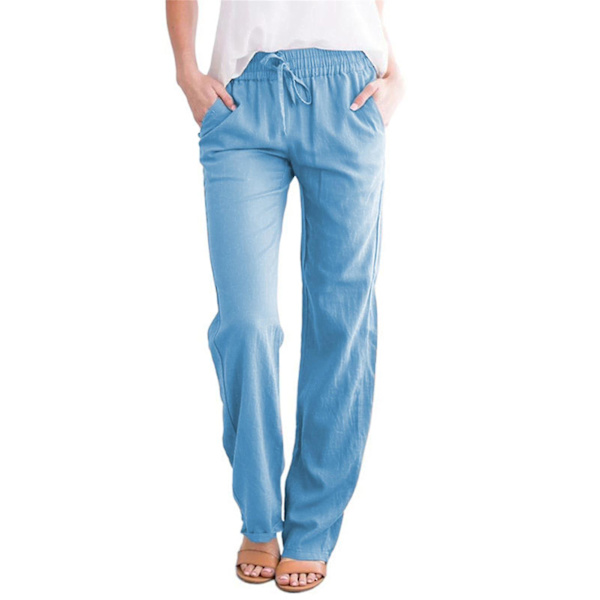 Dame Vide Ben Palazzo Bukser Løse Hør Snøre Cropped Bukser Light Blue S