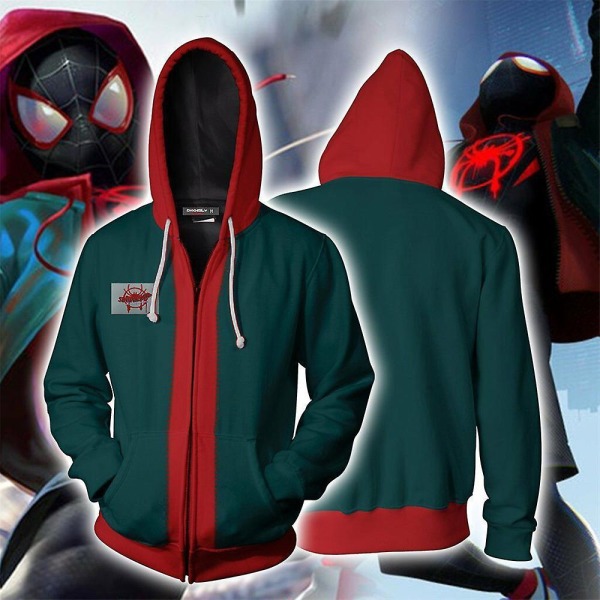 Spider-man: Into The Spider Verse Miles Morales Luvtröja Tröja Vuxen Barn Hel dragkedja Hooded Jacket Coat 2XL