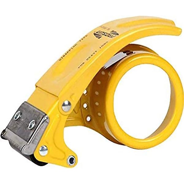 Kraftig Handhållen 2\" Tum Tejpdispenser i Metall - Försegling, Med Skärare & Backspärr (tejp Ingår Ej) (1-pack Gul)