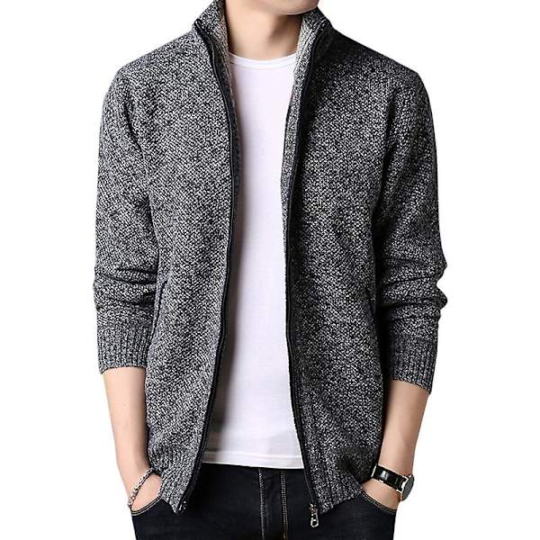 Herr Ull Stickad Trattkrage Kofta Jacka Dragkedja Tröja Toppar Dark Grey M