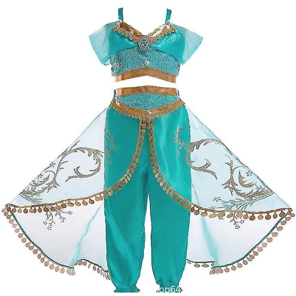 Tjejdräkt Princess Jasmine Outfit Paljettklänning Cosplay Halloween 120cm