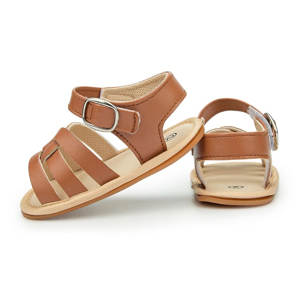 Bebisskor Spädbarn Sandaler Läder Gummi Platt Halkfri Mjuk-sula Toddler Flicka Pojke Första Gåare Spjälsängsskor Storlek 0-18M Auburn 0-6 Months