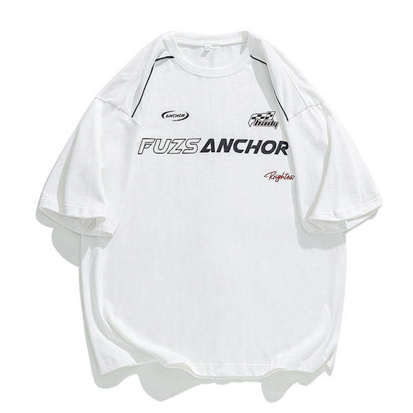 Miesten Racing -painettu lyhythihainen pehmeä ja mukava löysä paita teinipojille White XL