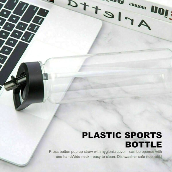 Bärbar plastvattenflaska Sport Fitness Läckagesäkra sugrörsflaskor Black