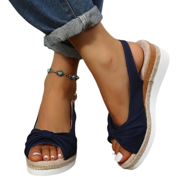 Slope-klackade sandaler för damer med öppen tå, tjock sula Strandskor, slitstarka, halkfria sandaler Blue 42