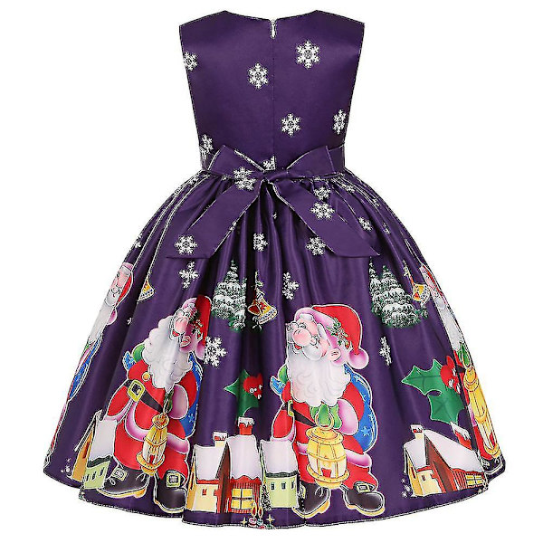 Jul Barn Flickor Ärmlös Jultomte Midi Klänning Rosett-knut Tryckta Festklänningar Sapphire 2-3 Years