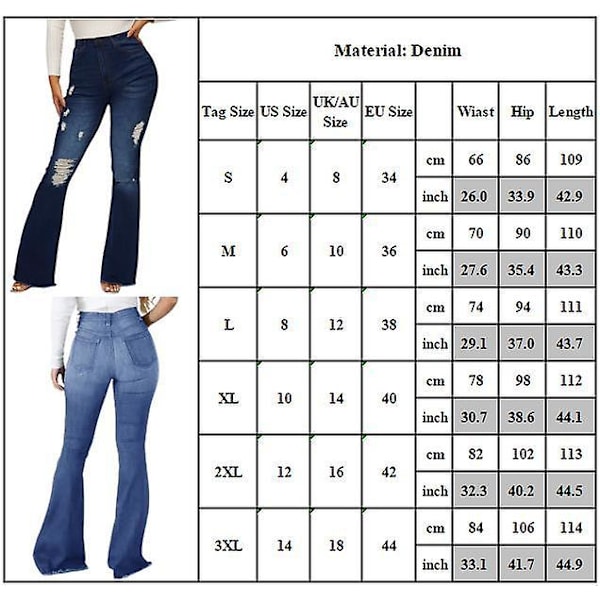 Naisten revityt joustavat levenevät farkut, kapeat bootcut-denimhousut, rennot jeggingsit Light Blue M