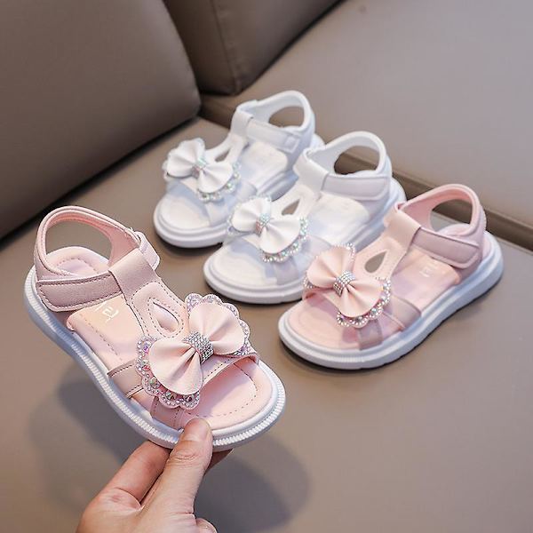 Flicksandal Kid Sommar Elegant Bling Strass Party Prinsessa Strandskor Söt Rosett Skolskor För Barn Platt Klack F05201 Pink 25